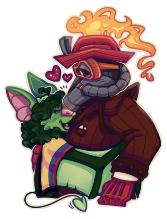 Drawing of dancingemoj's toon Minty with the Firestarter.